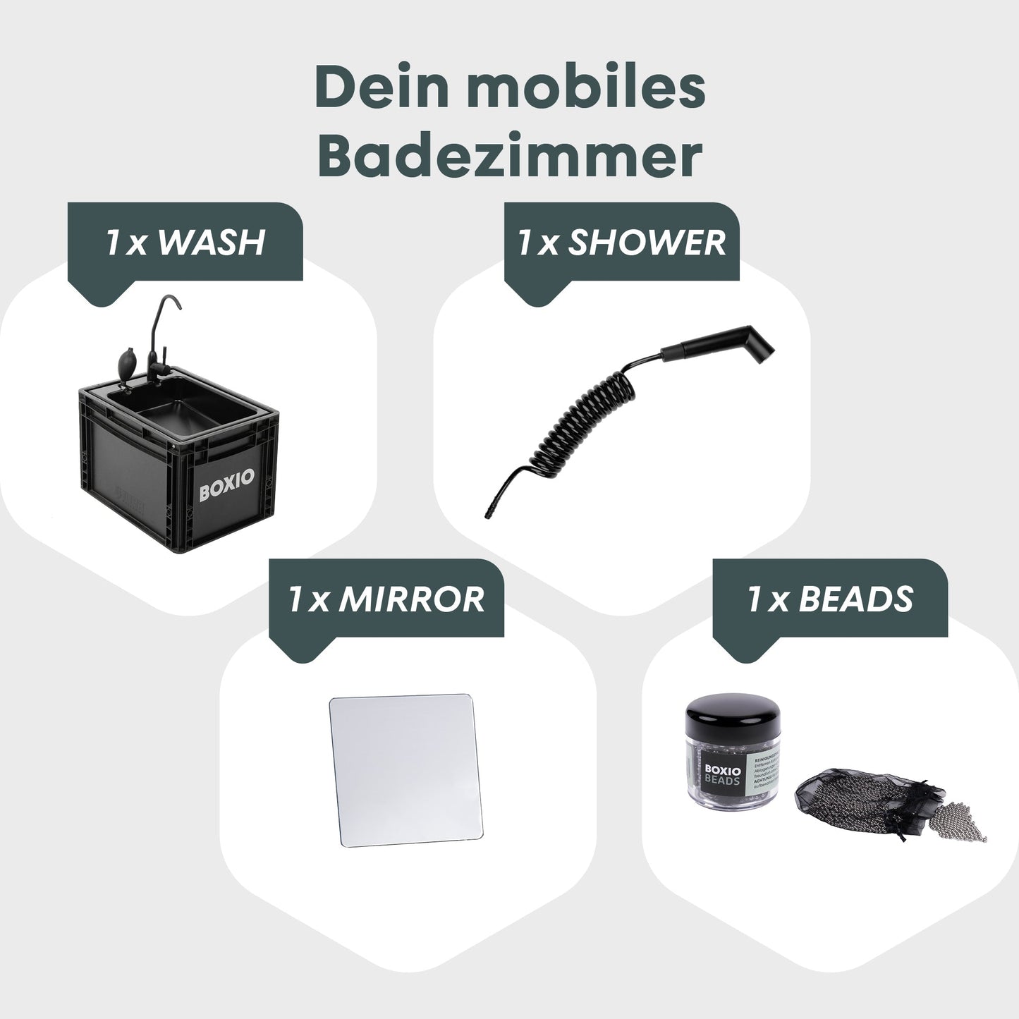 BOXIO WASH PLUS – Mobiles Waschbecken mit Campingdusche