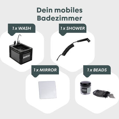 BOXIO WASH PLUS – Mobiles Waschbecken mit Campingdusche