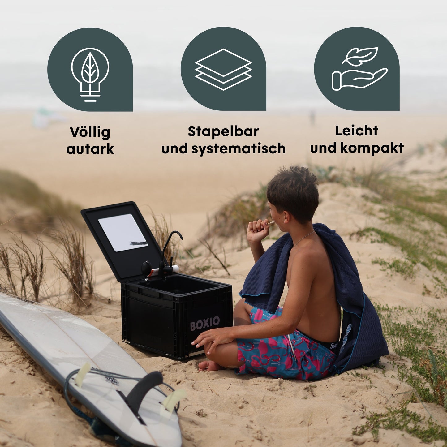 BOXIO WASH PLUS – Mobiles Waschbecken mit Campingdusche