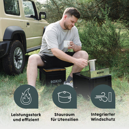 BOXIO COOK PLUS – Mobiler Gaskocher mit Topfset