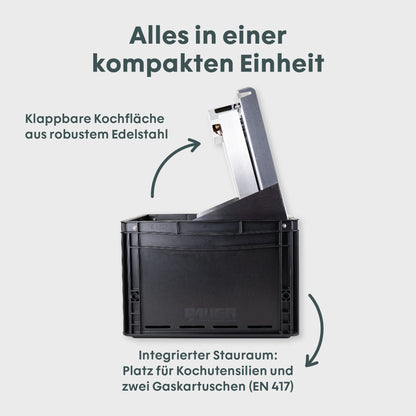 BOXIO COOK PLUS – Mobiler Gaskocher mit Topfset