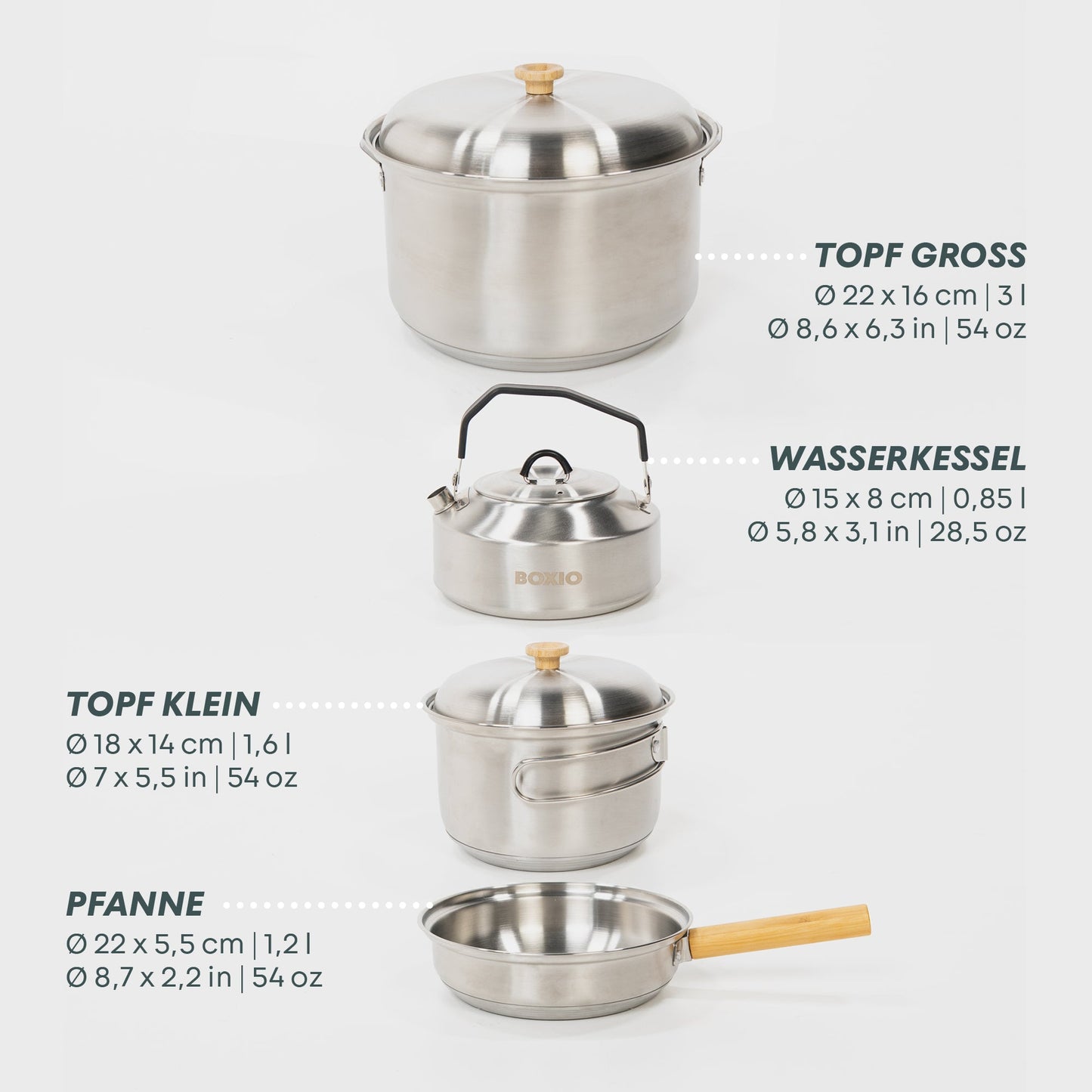 BOXIO COOK PLUS – Mobiler Gaskocher mit Topfset