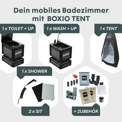 BOXIO SANITARY PLUS – Mobiles Badezimmer mit Zelt