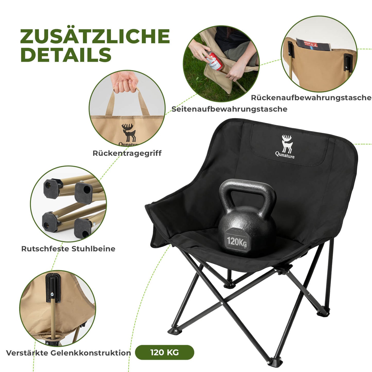 Qunature Campingstuhl faltbar – tragbarer Klappstuhl