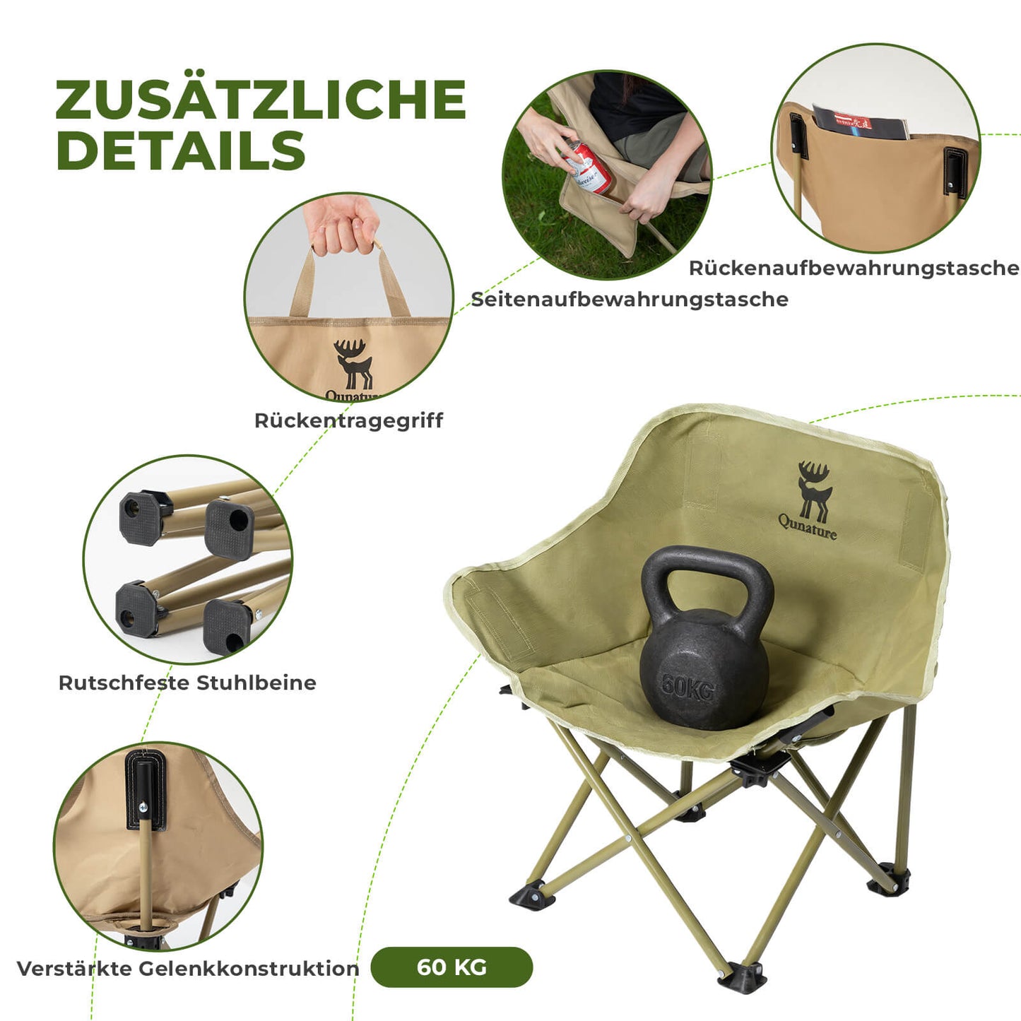 Qunature Campingstuhl faltbar – tragbarer Klappstuhl