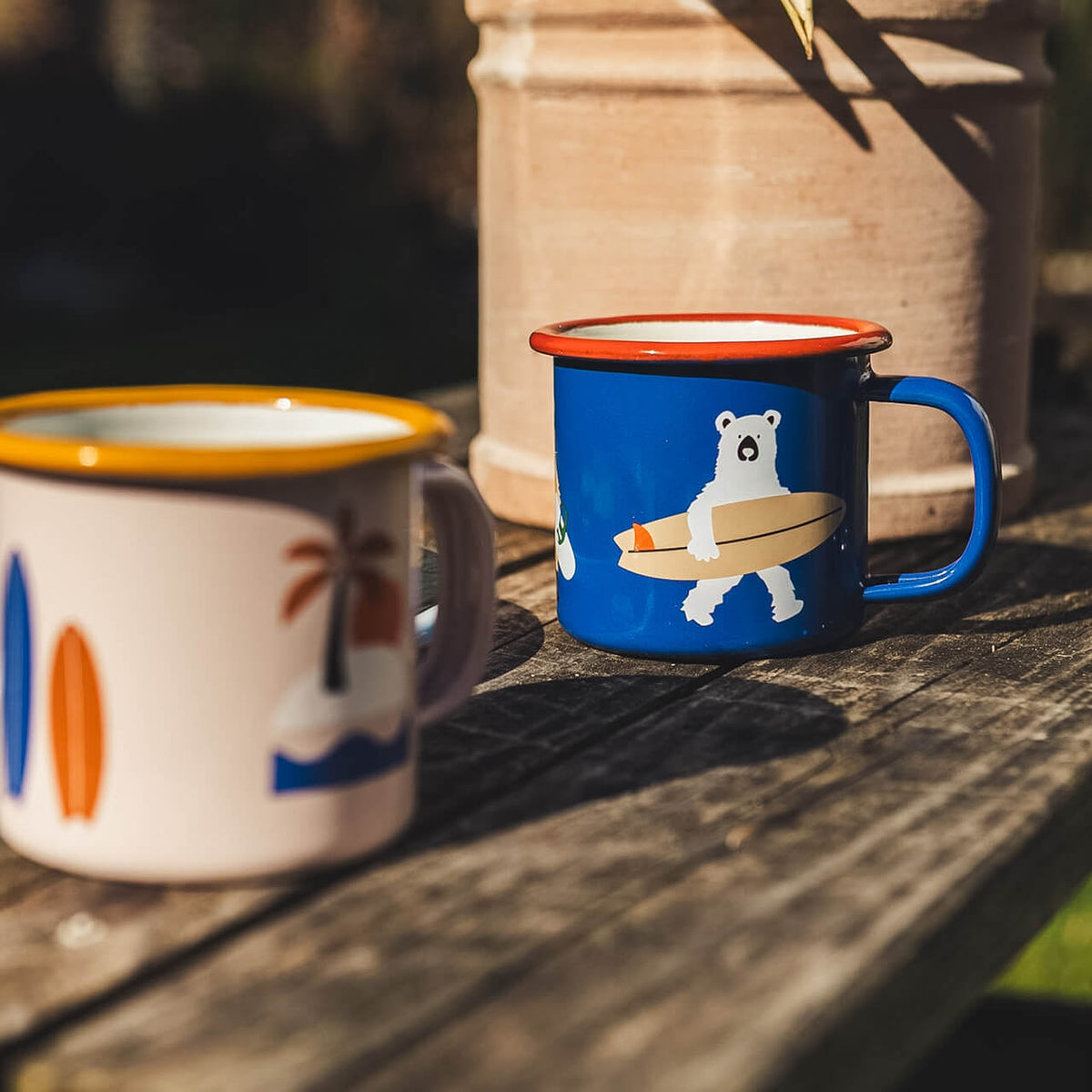 Kleine Emaille Tasse Boardriding Bears