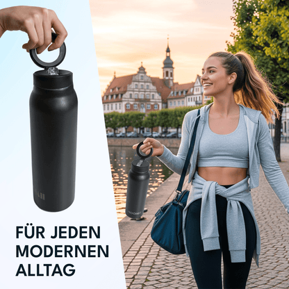NooMii Edelstahl-Trinkflasche 800 ml – mit Magnetdeckel & Handyhalter
