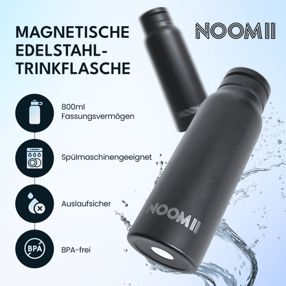 NooMii Edelstahl-Trinkflasche 800 ml – mit Magnetdeckel & Handyhalter