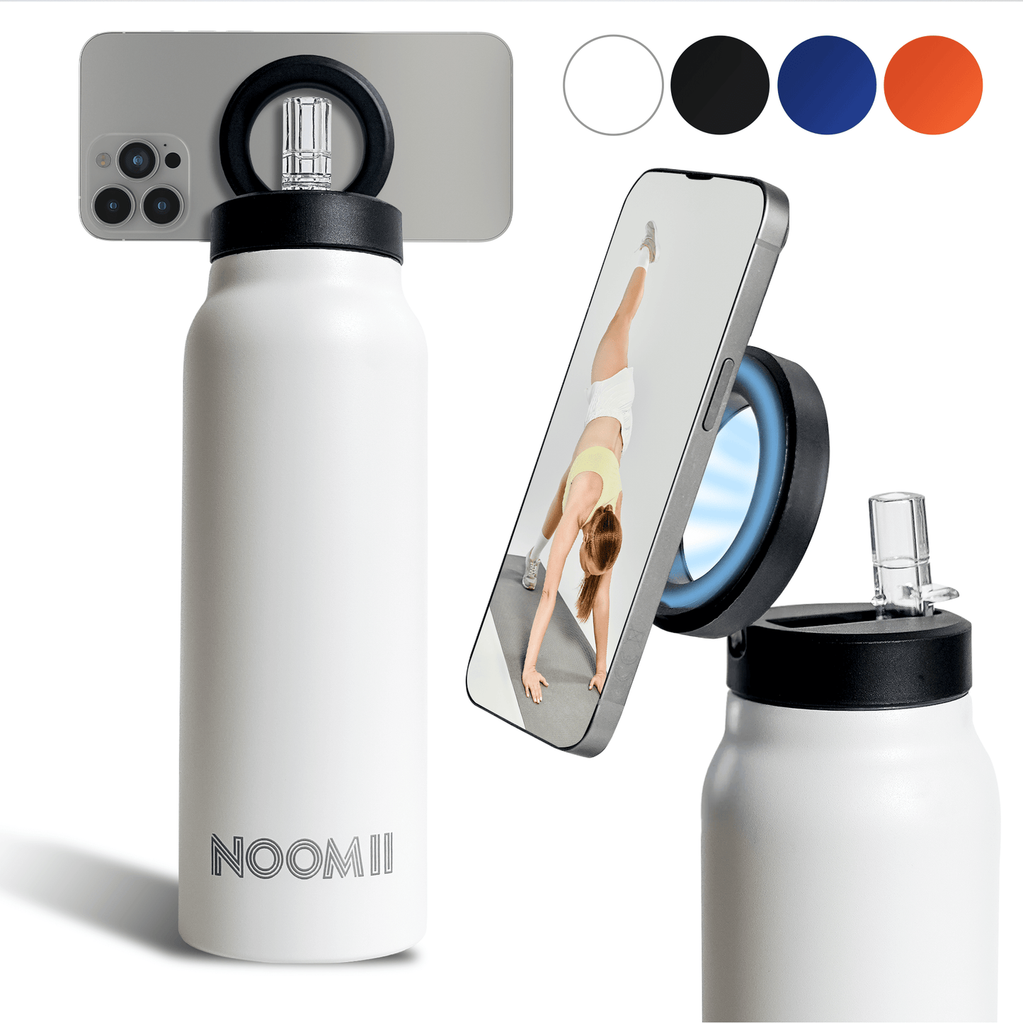 NooMii Edelstahl-Trinkflasche 800 ml – mit Magnetdeckel & Handyhalter