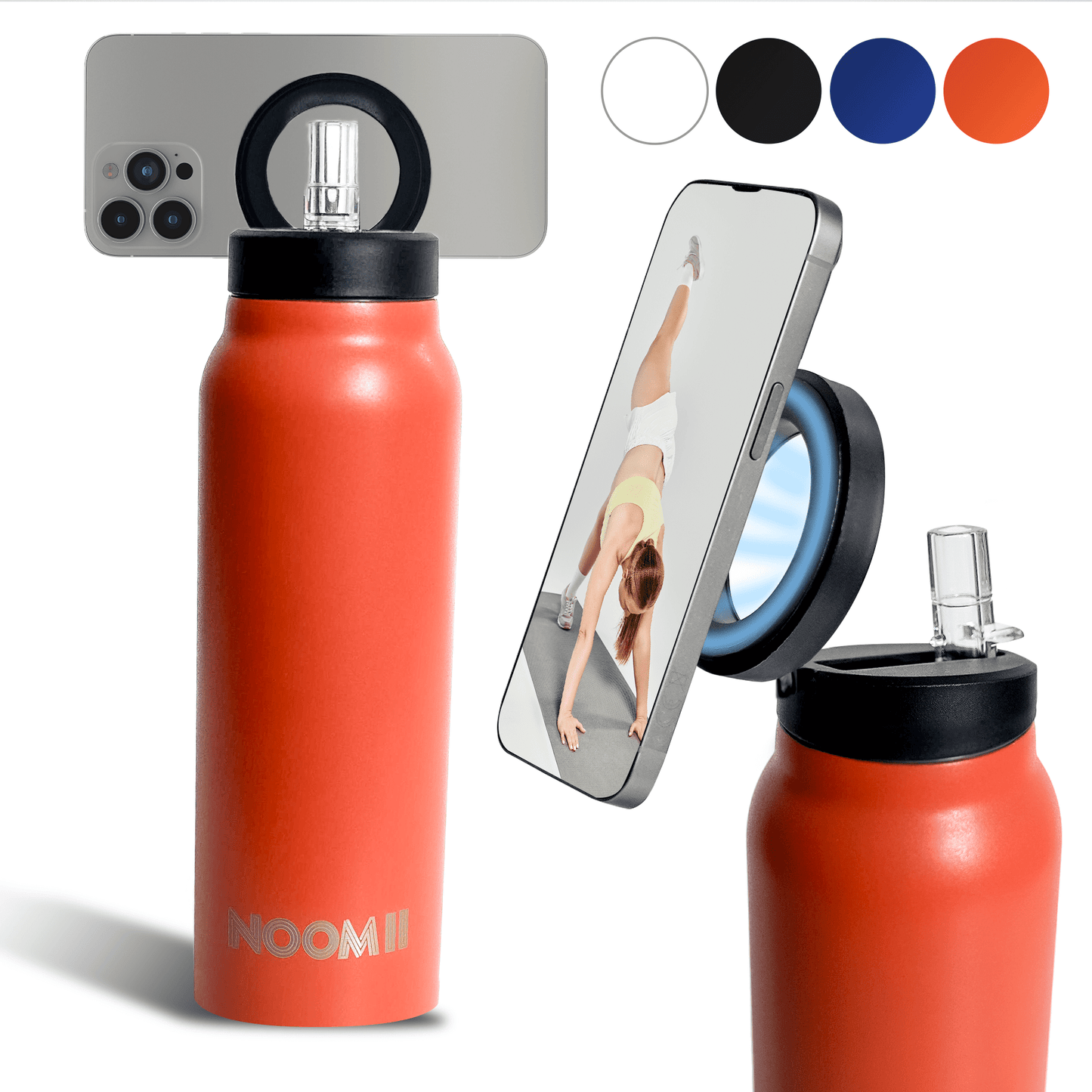 NooMii Edelstahl-Trinkflasche 800 ml – mit Magnetdeckel & Handyhalter