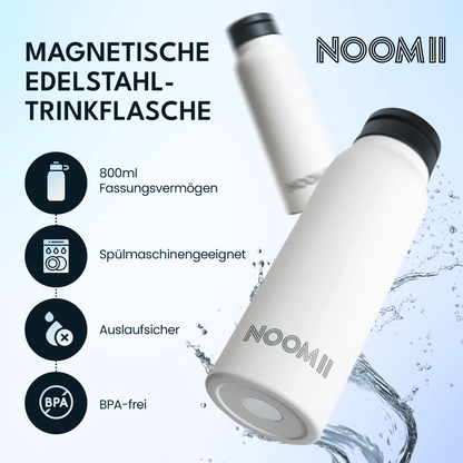 NooMii Edelstahl-Trinkflasche 800 ml – mit Magnetdeckel & Handyhalter