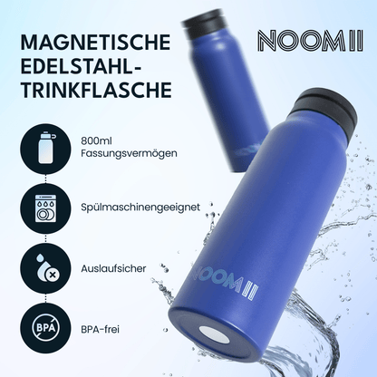 NooMii Edelstahl-Trinkflasche 800 ml – mit Magnetdeckel & Handyhalter