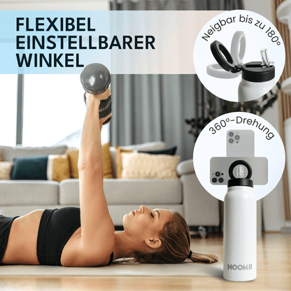 NooMii Edelstahl-Trinkflasche 800 ml – mit Magnetdeckel & Handyhalter
