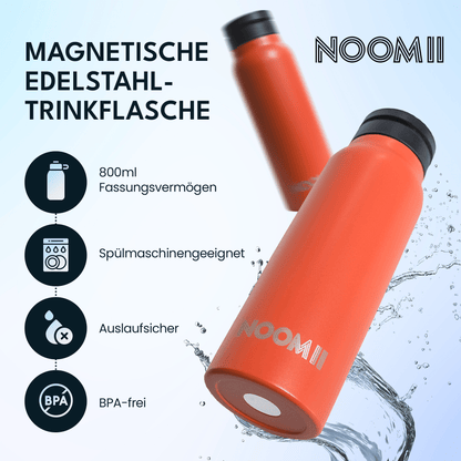 NooMii Edelstahl-Trinkflasche 800 ml – mit Magnetdeckel & Handyhalter
